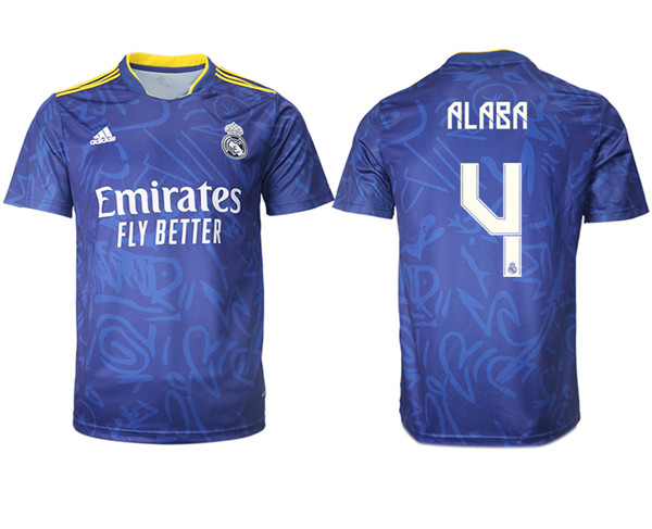Men's Real Madrid #4 David Alaba 2021/22 Blue Away Soccer Jersey